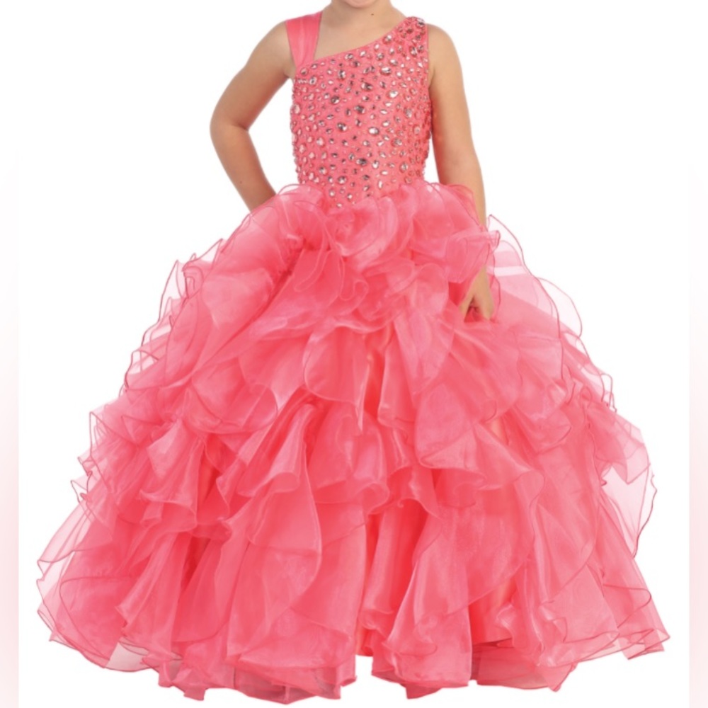 Pink Beaded Ball Gown; Flower dress
